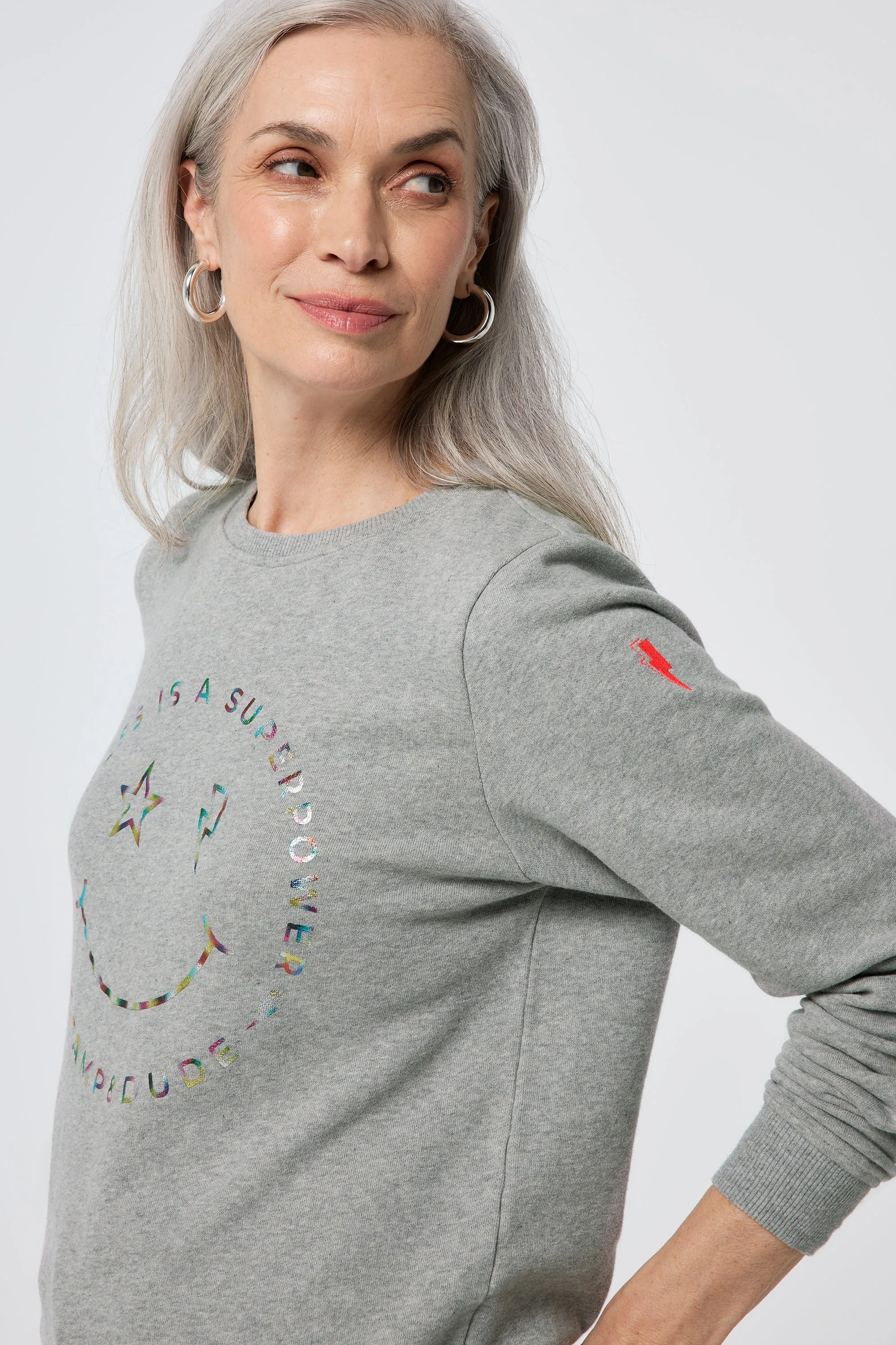 product custom made perfection Grey Marl with Rainbow Foil Smiley Face Classic Sweatshirt