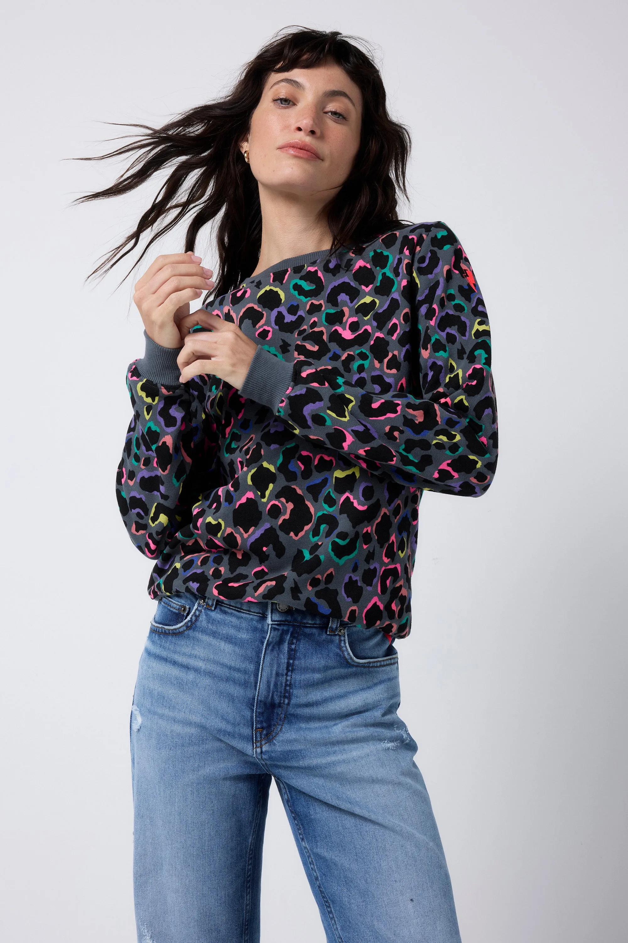 Grey with Rainbow Shadow Leopard Classic Sweatshirt All Purpose Layer