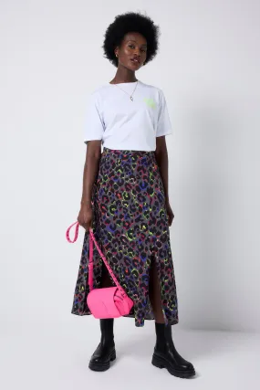 Grey with Rainbow Shadow Leopard Split Front Skirt Split hem