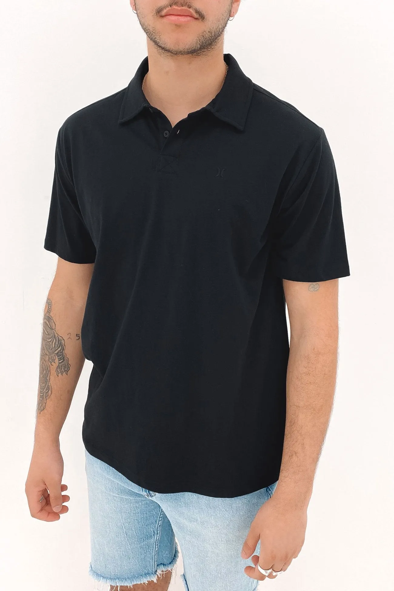 H20-Dri Ace Polo Short Sleeve Shirt Black Comfortable Collar RelaxedFit