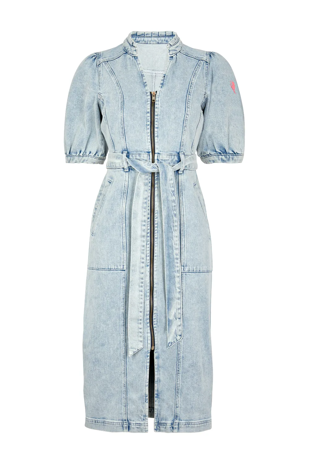 Soft Gradient Heavy Washed Zip Detail Denim Dress