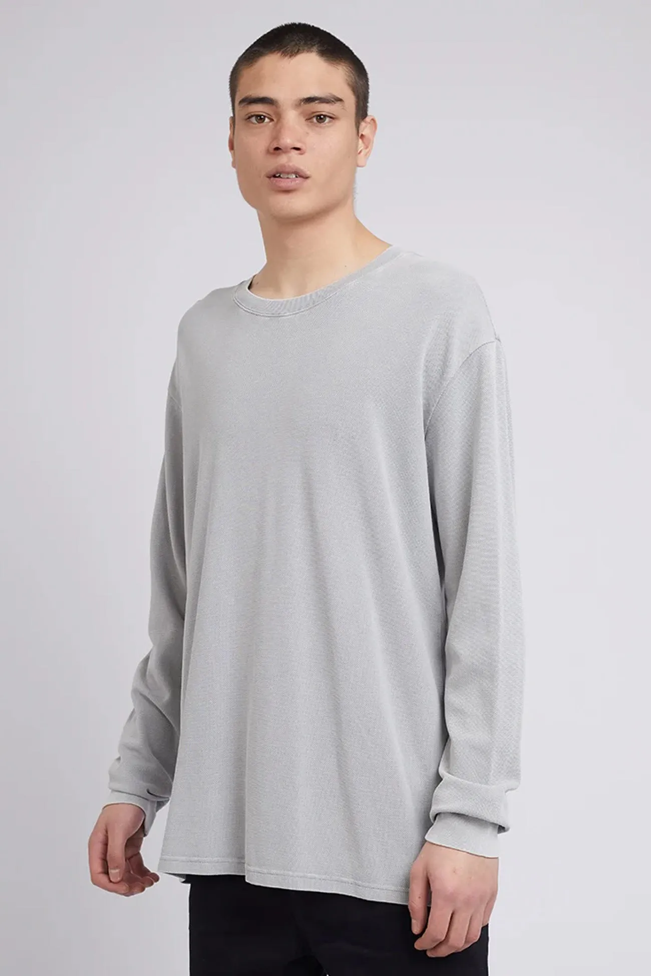 Pique Long Sleeve Tee Grey Drop Shoulder Silhouette NoTagLabel