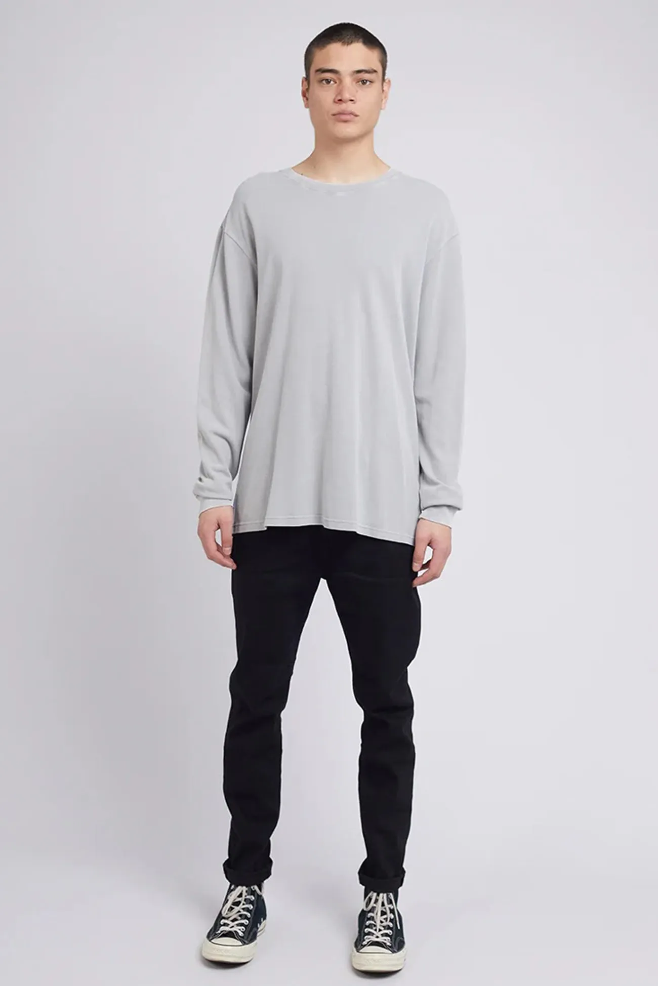 Pique Long Sleeve Tee Grey Tear Resistant Fiber Blend