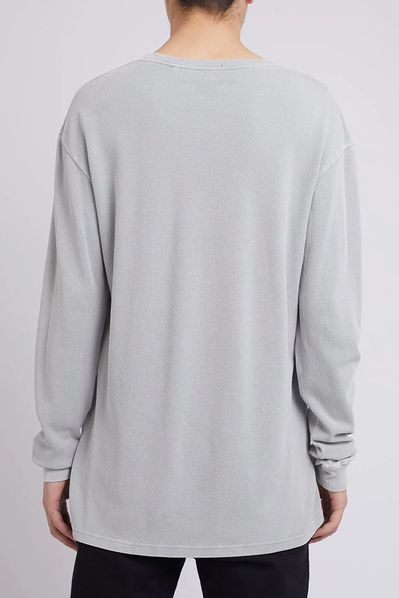 Hidden Zipper Pique Long Sleeve Tee Grey