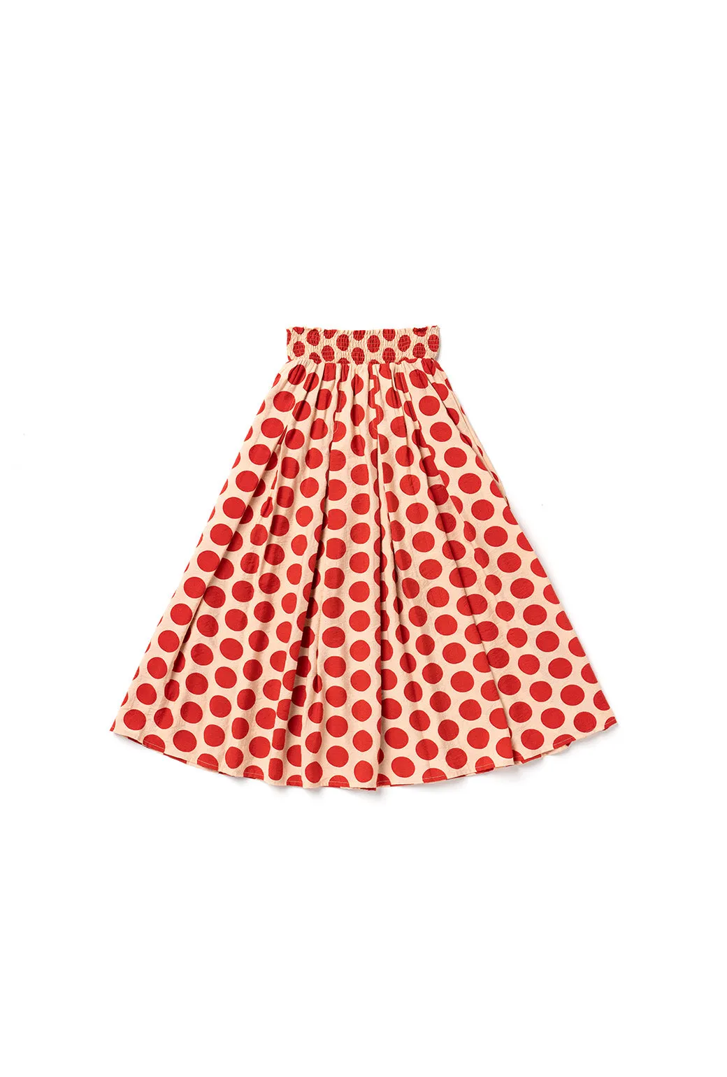 Quality Material SAMPLE - Smocked Waist MIDI Skirt - Big Dot