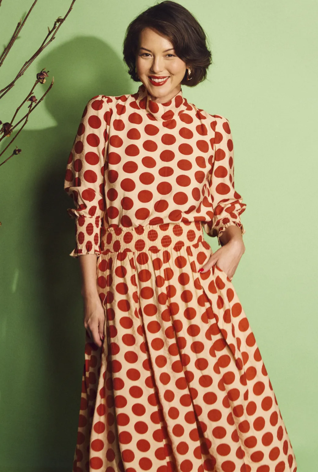 Quick Release Buckle Light and Cozy SAMPLE - Smocked Waist MIDI Skirt - Big Dot