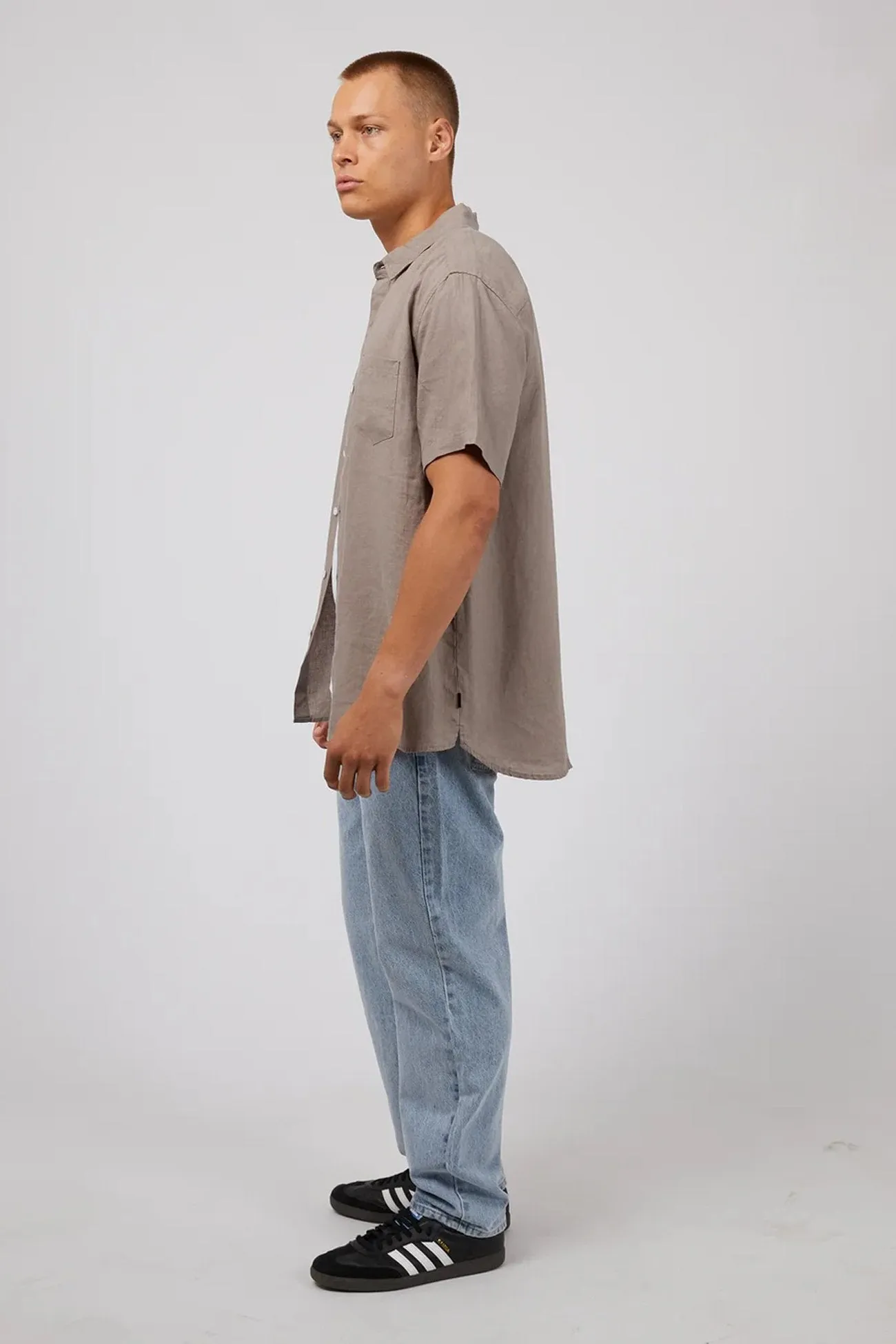 Linen Short Sleeve Shirt Mushroom Office Look Soft Touch Blend