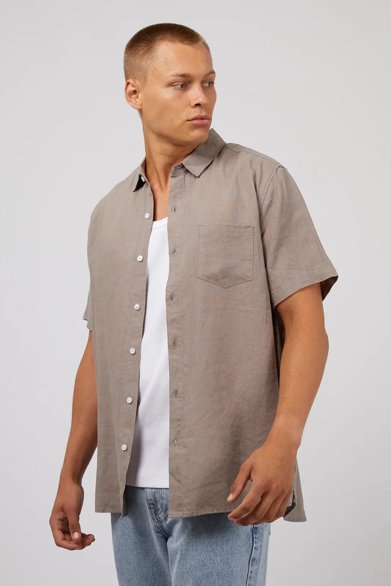 Linen Short Sleeve Shirt Mushroom Casual Jacket Lightweight Knit