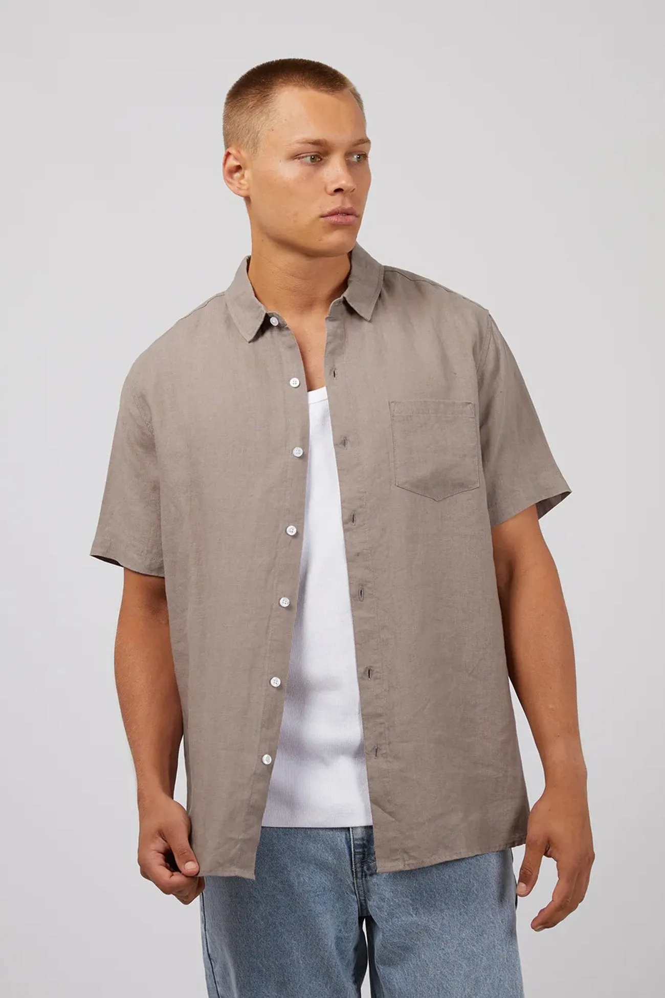Linen Short Sleeve Shirt Mushroom AntiMicrobialLining