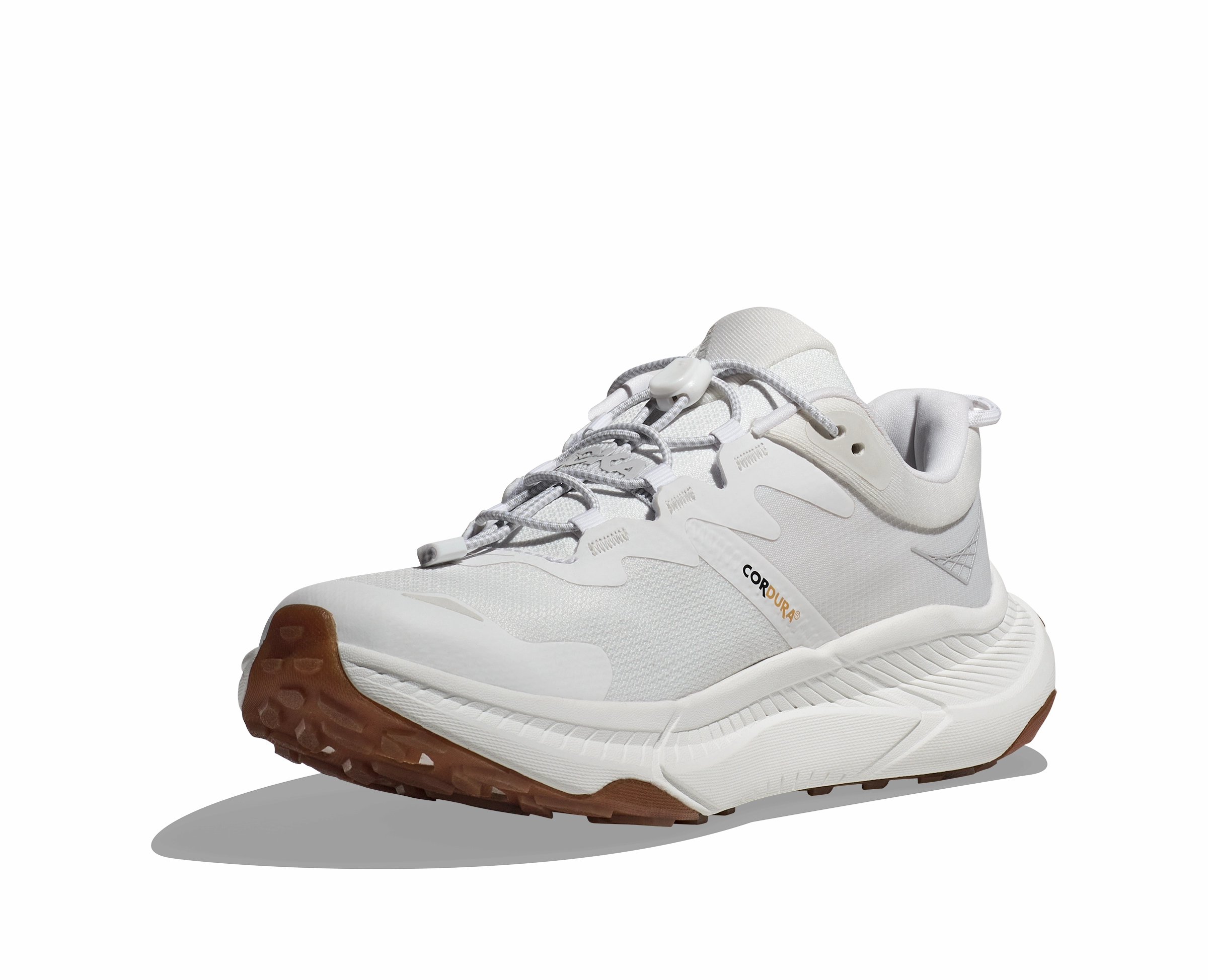 HOKA TRANSPORT WHITE running in a floating bridge area shoes