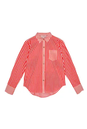 Stylish Hoodie Breathable3DKnit Mel Mixed Button Down Shirt - Tangerine Stripe