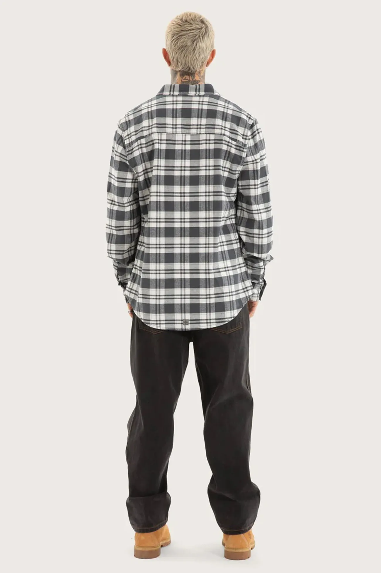 Horizons Long Sleeve Shirt Grey Check FourWay Stretch Fabric