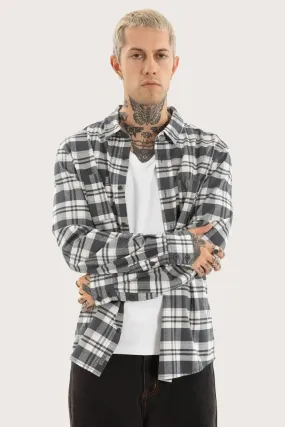 RollUpCuff Drop Shoulder Cut Horizons Long Sleeve Shirt Grey Check
