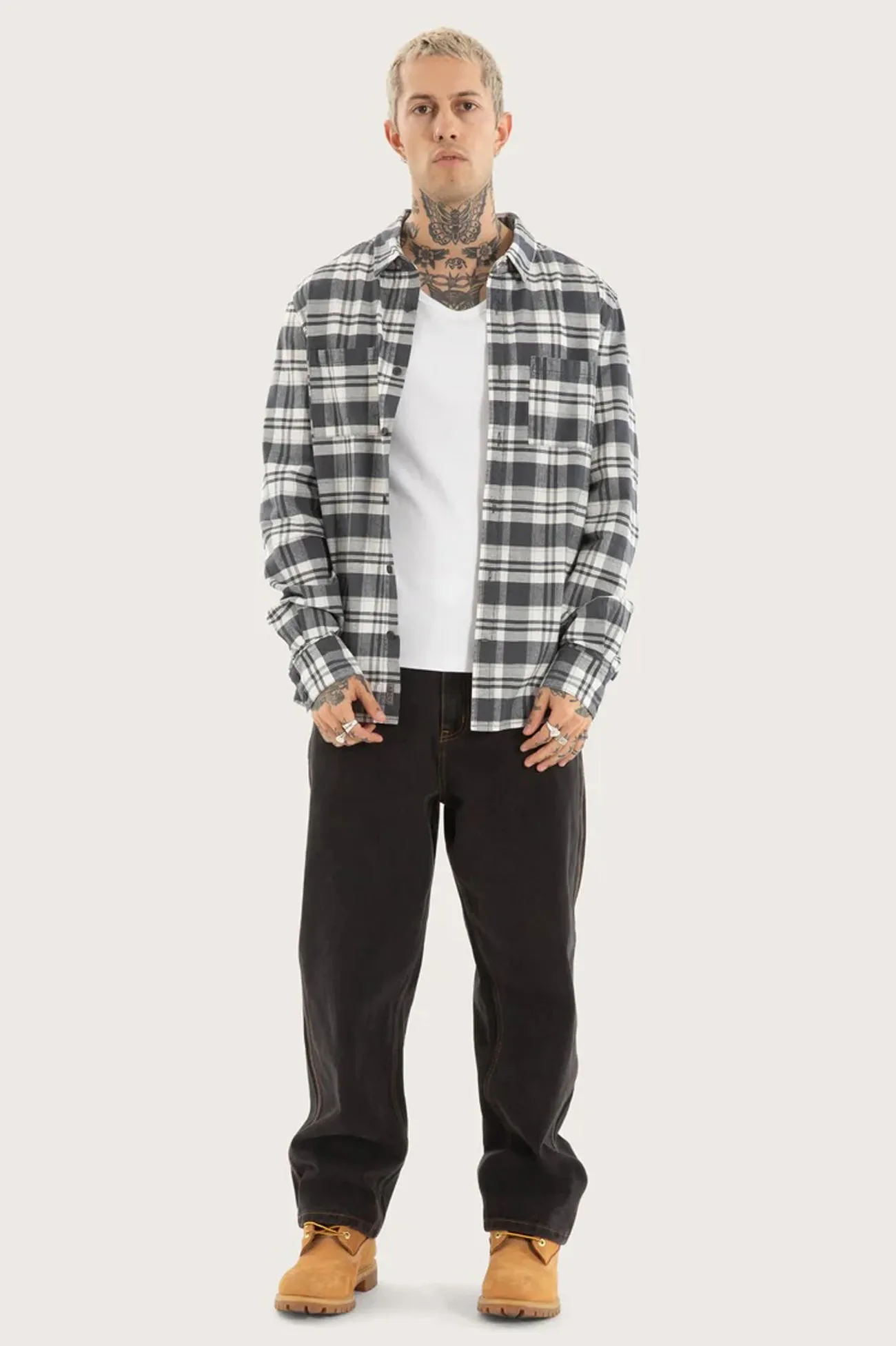 Hypoallergenic Inner Layer Unstructured Silhouette Horizons Long Sleeve Shirt Grey Check