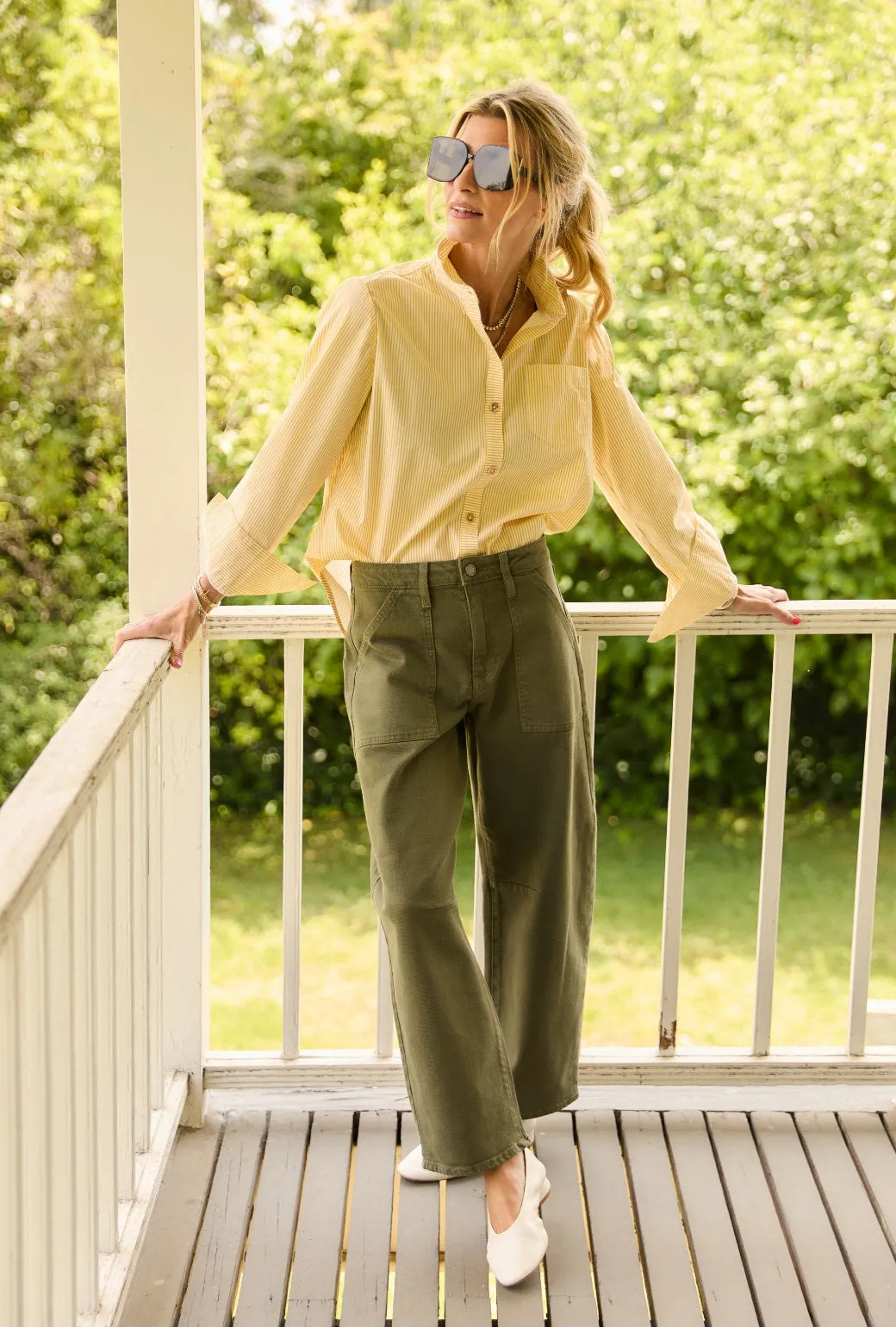 Horseshoe Jeans with Pockets - Olive Twill Weave Texture Rest Easy