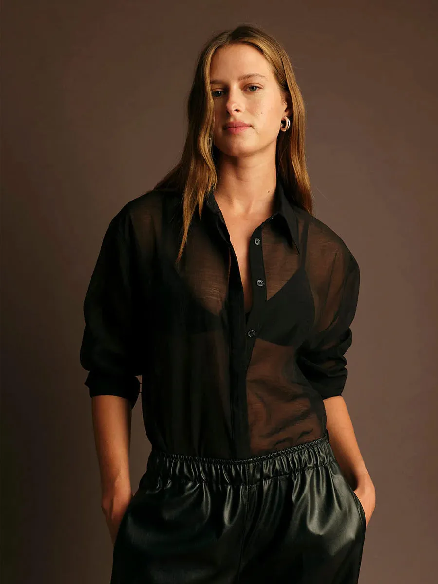 Chic Sweater Stretchy Top HUGH SHEER SHIRT - BLACK