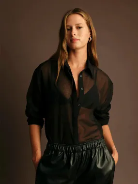 Chic Sweater Stretchy Top HUGH SHEER SHIRT - BLACK