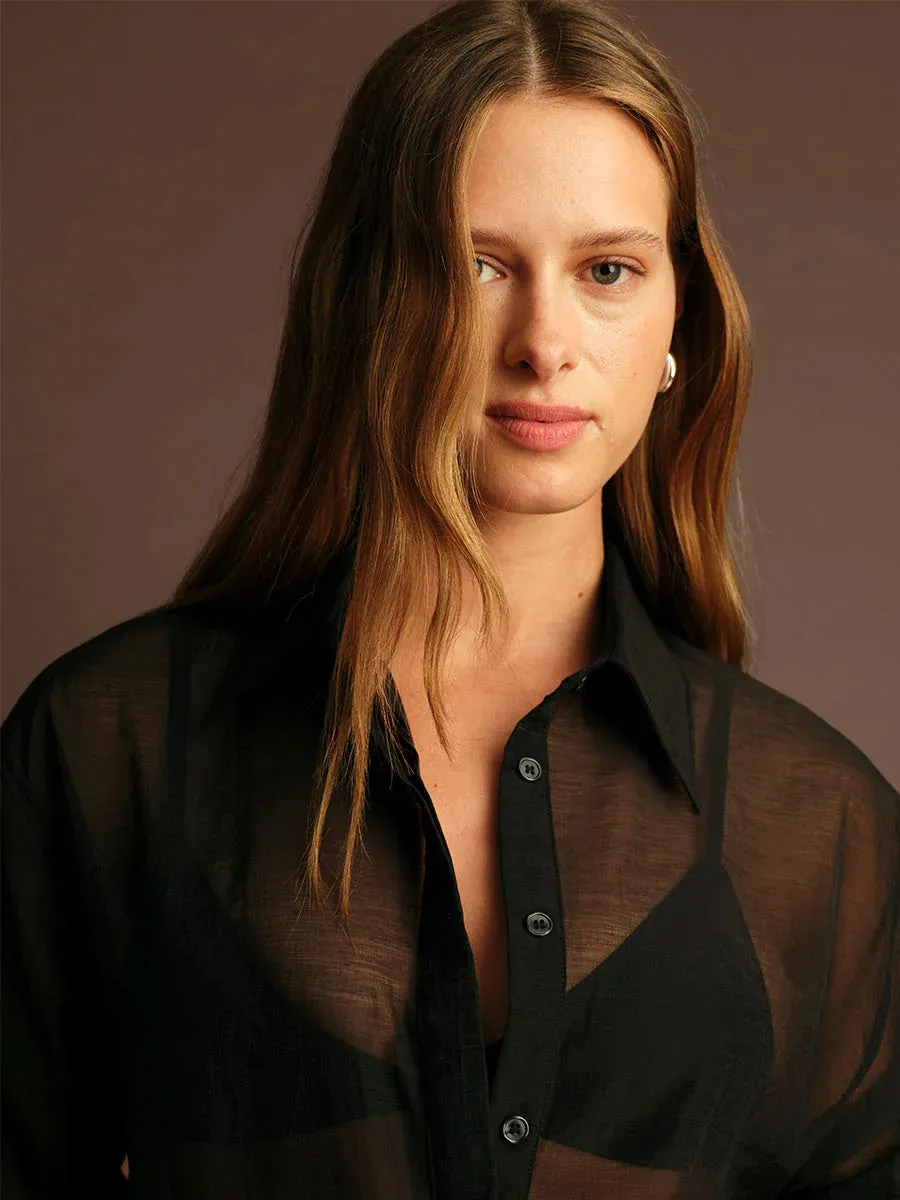 NaturalFiberBlend HUGH SHEER SHIRT - BLACK
