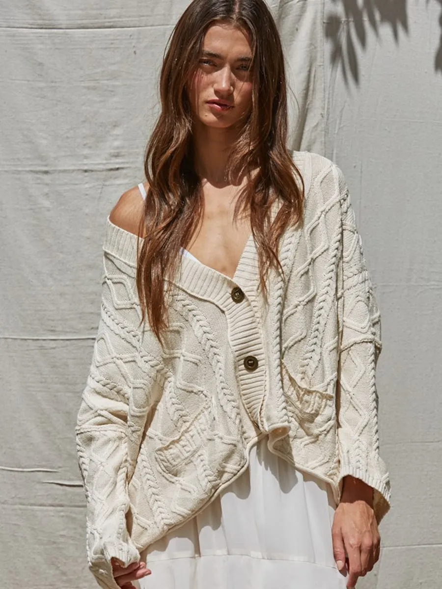 V-NECK OVERSIZED KNIT SWEATER - NATURAL Thermal Insulation Core Soft Touch Fabric