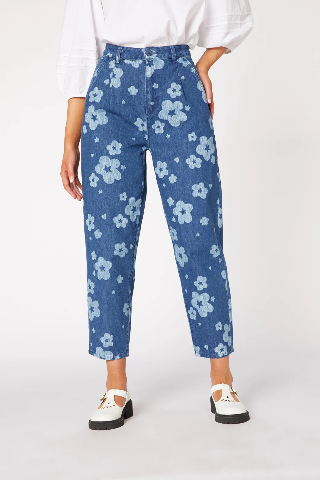 Indigo Starry Flower Tape Jean Plus-size option