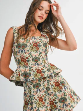 Sweat Absorbent Inner Layer TaglessNecklineComfort JACQUARD SQUARE NECK TOP - TAUPE/MULTI