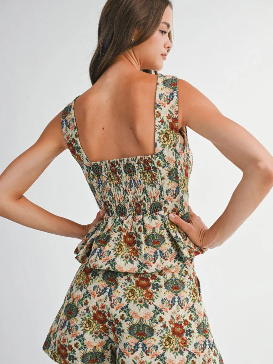 JACQUARD SQUARE NECK TOP - TAUPE/MULTI HighNeckline