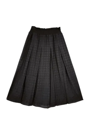 QuickReleaseClosures Flex Fit Design Smocked Waist MIDI Skirt - Black Eyelet