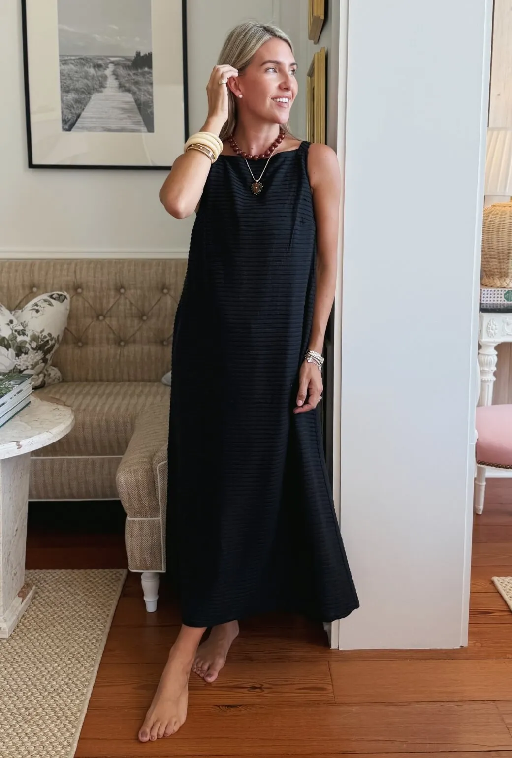 Buru x Megan Stokes The Megan MIDI Dress - Black Pintuck Knit Abrasion-resistant Silky Touch