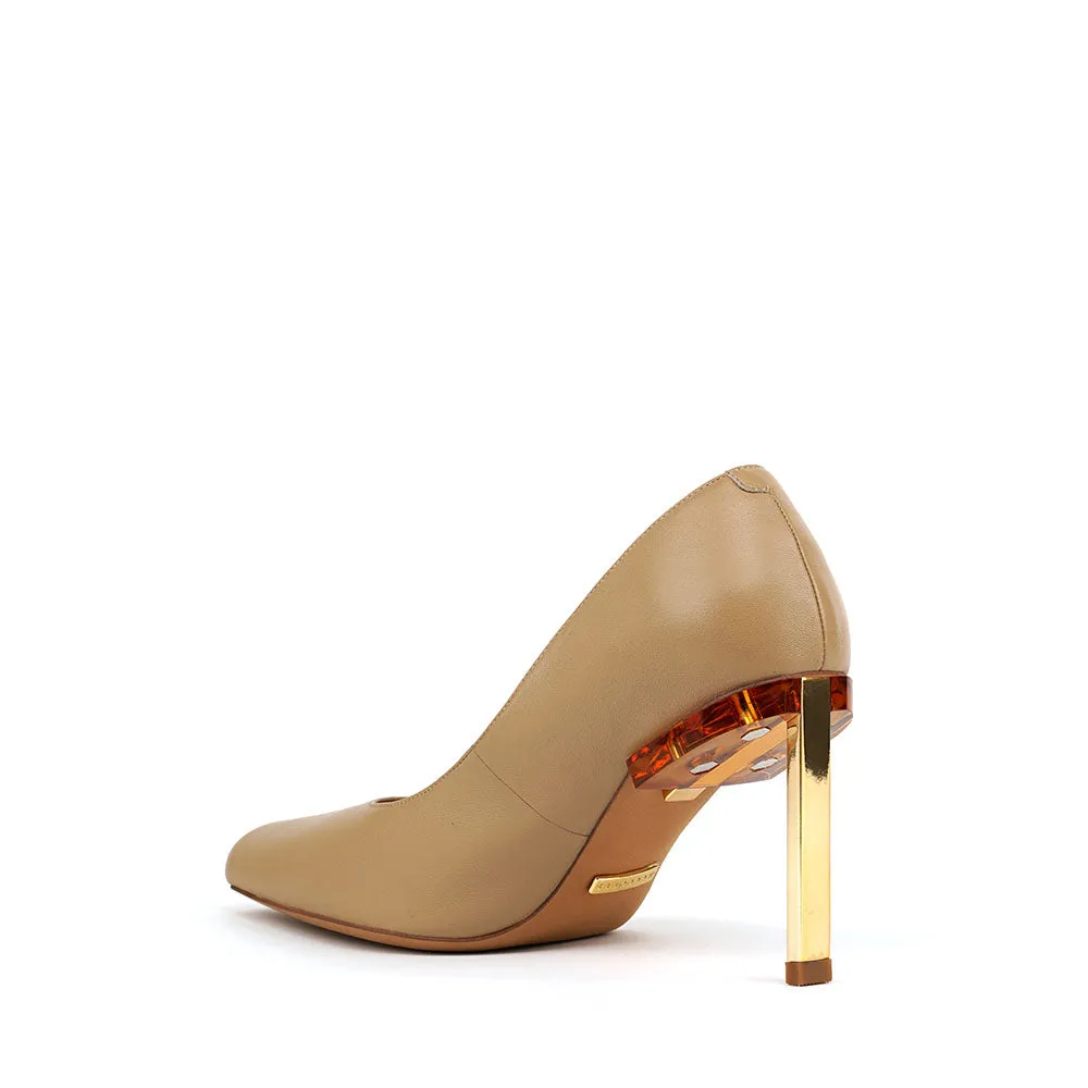 Inity Pump Beige Comfy Pumps Textured Heels