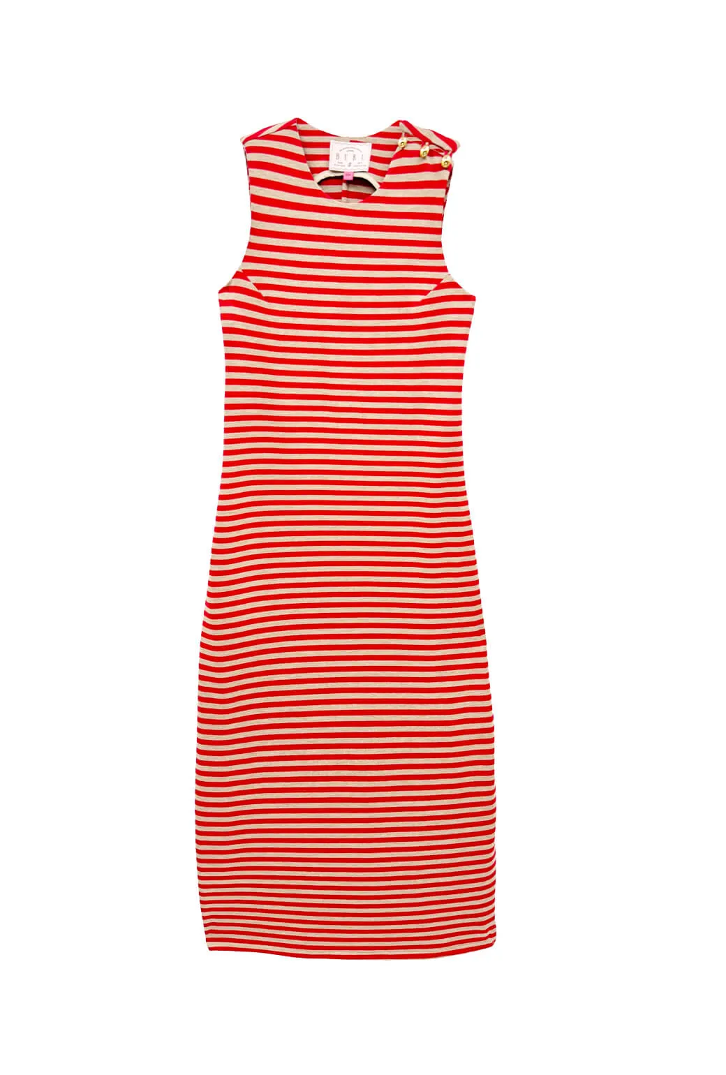 polka-dot Summer Air Jackie Dress Maxi - Taupe & Red Stripe Knit