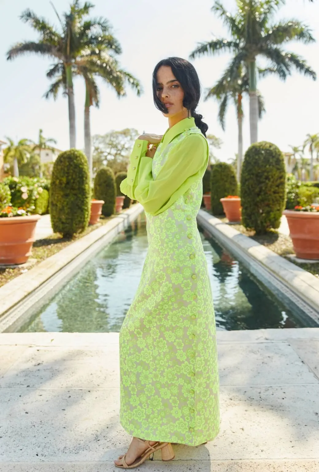 Chill Fashion Kimono-Sleeve Jackie Dress Tea Length - Lemon Brightline