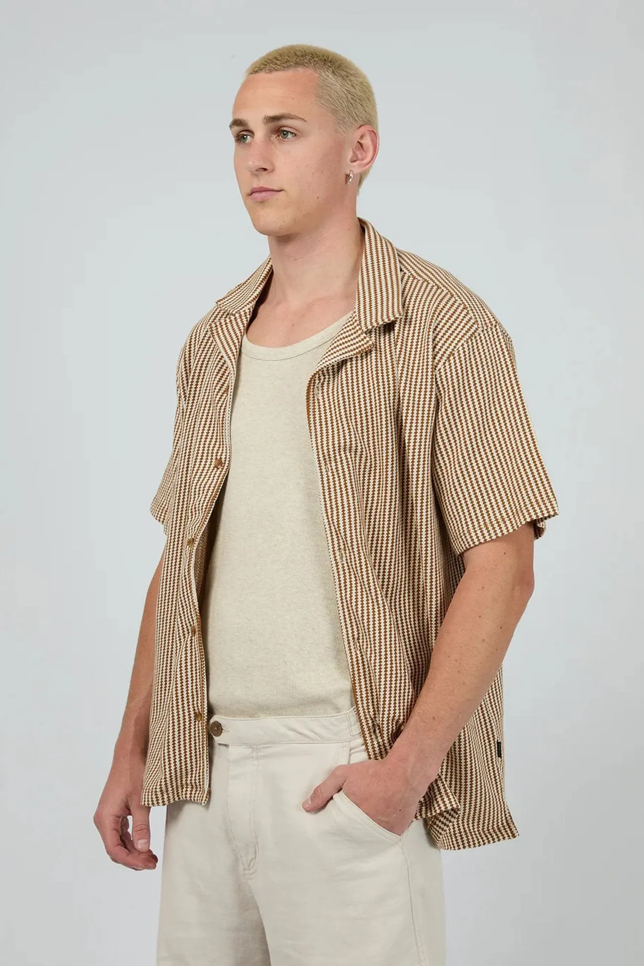 Jackson Short Sleeve Shirt Brown ReinforcedArmholes Two Tone Texture Effect