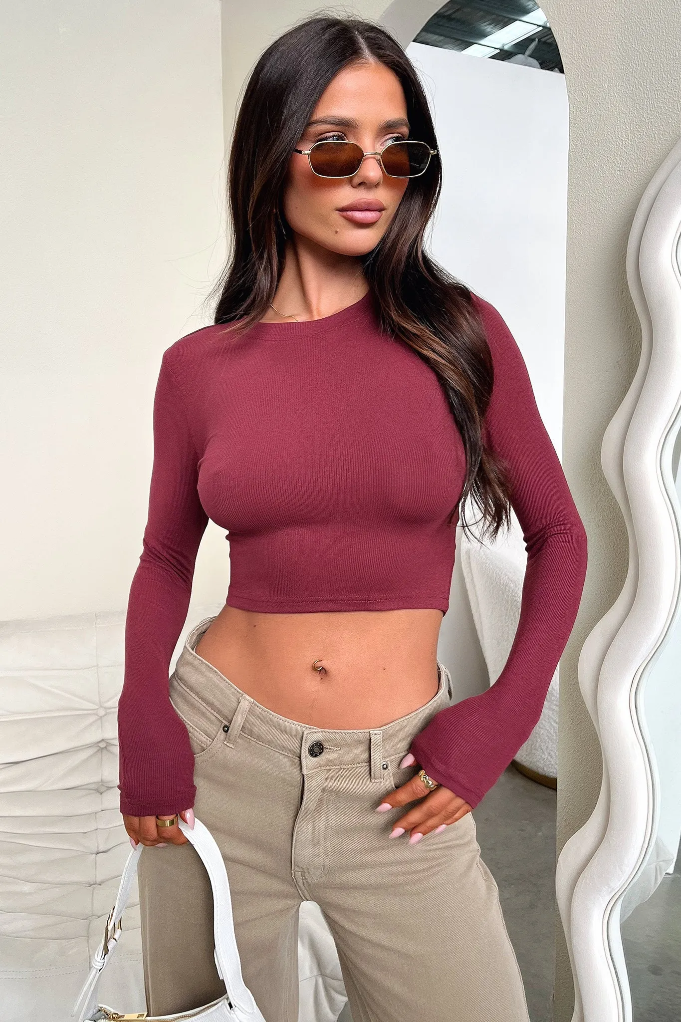 Everyday Comfort Style Casual All-Day Jaylee Long Sleeve Baby Tee - Wine