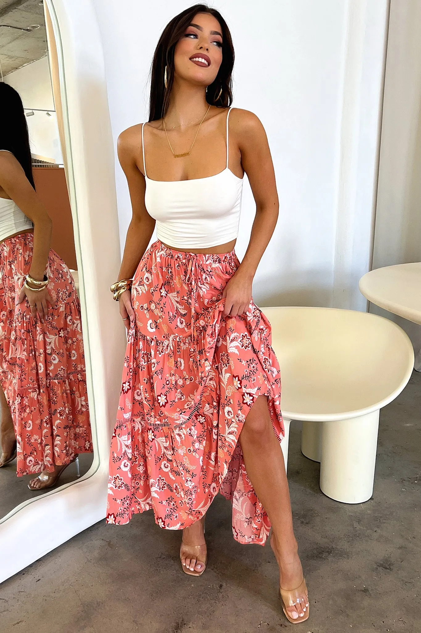 Kei Maxi Skirt - Pink Floral Handmade Item Lightweight