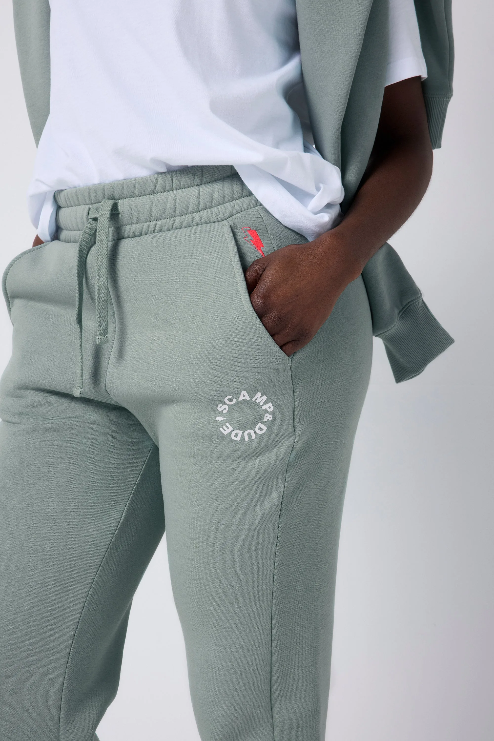 Light and Cozy Khaki Scamp & Dude Logo Joggers