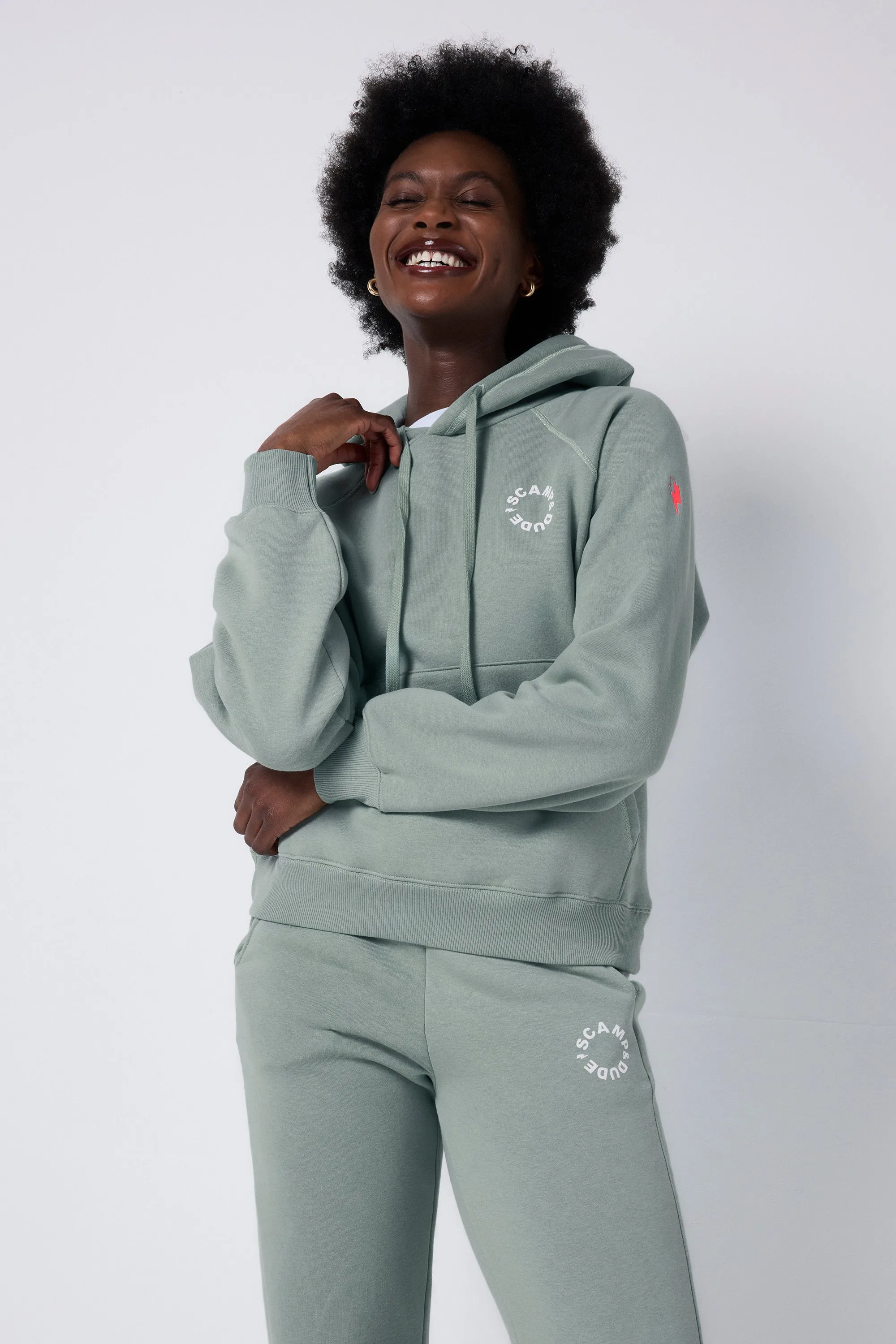 Layered Hem Design Khaki Scamp & Dude Logo Relaxed Hoodie