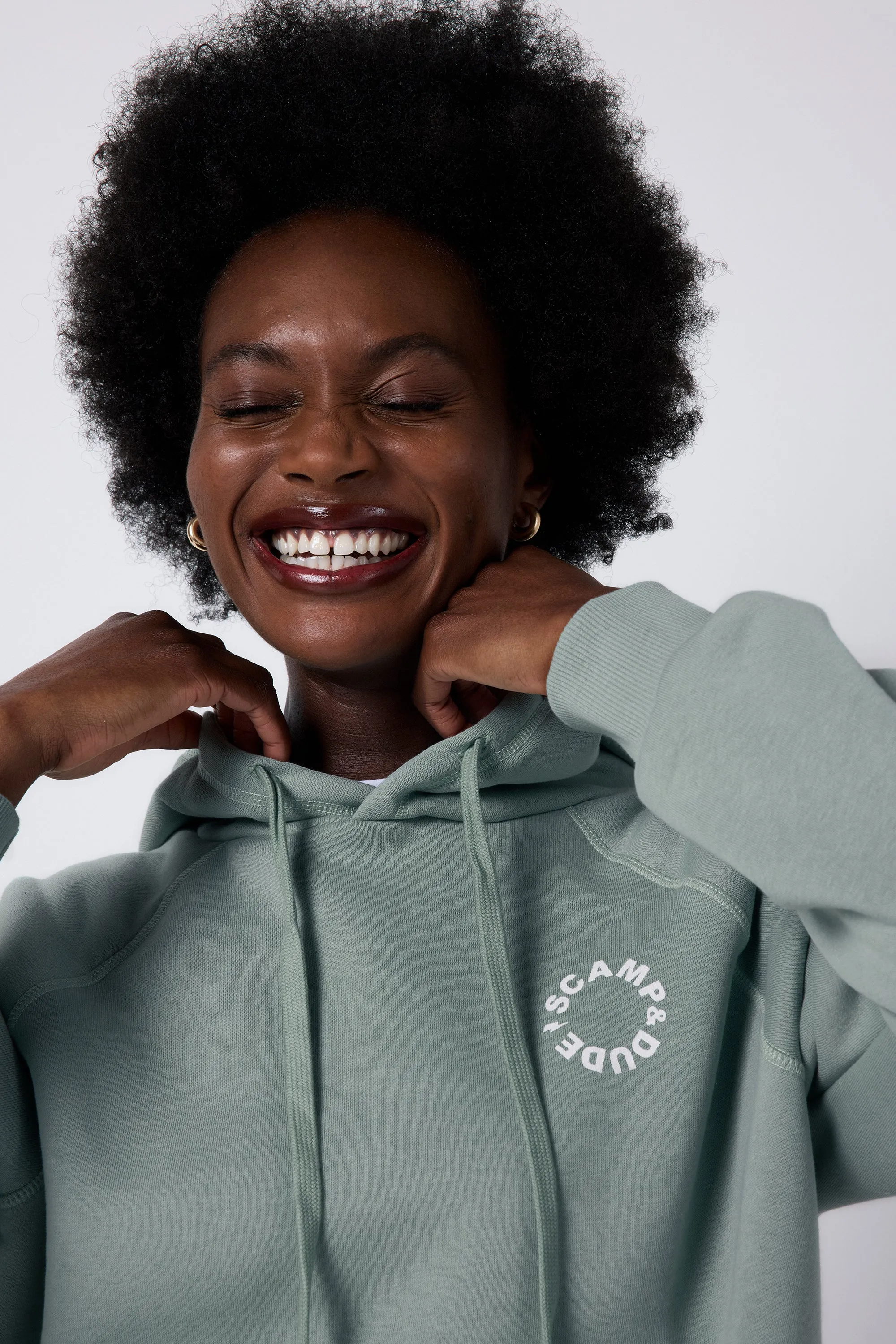 Khaki Scamp & Dude Logo Relaxed Hoodie Reinforced Stitching