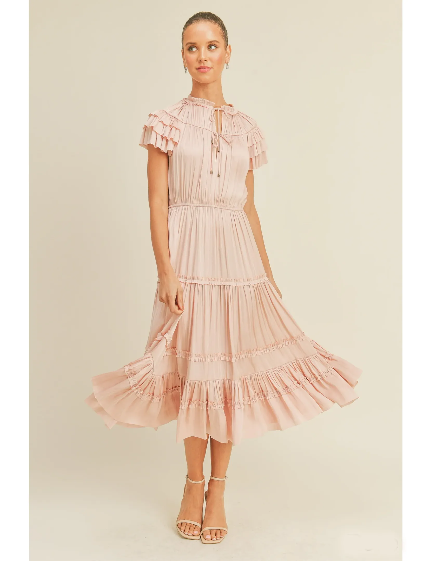 Sophisticated Line breathable fabric dress Kianna Short Sleeve Dress, Rose