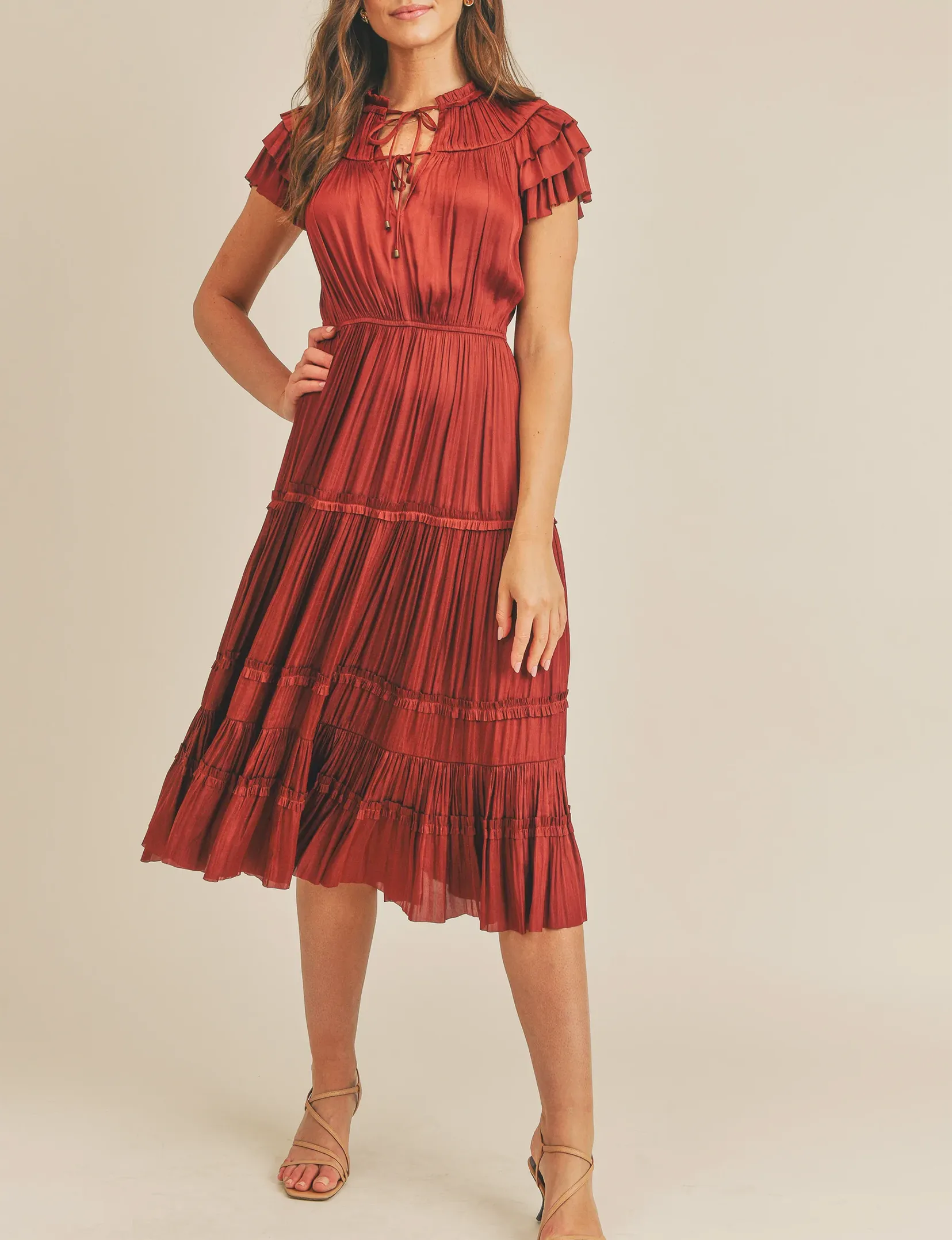Kianna Short Sleeve Dress, Rust Spring Vibe A-Line