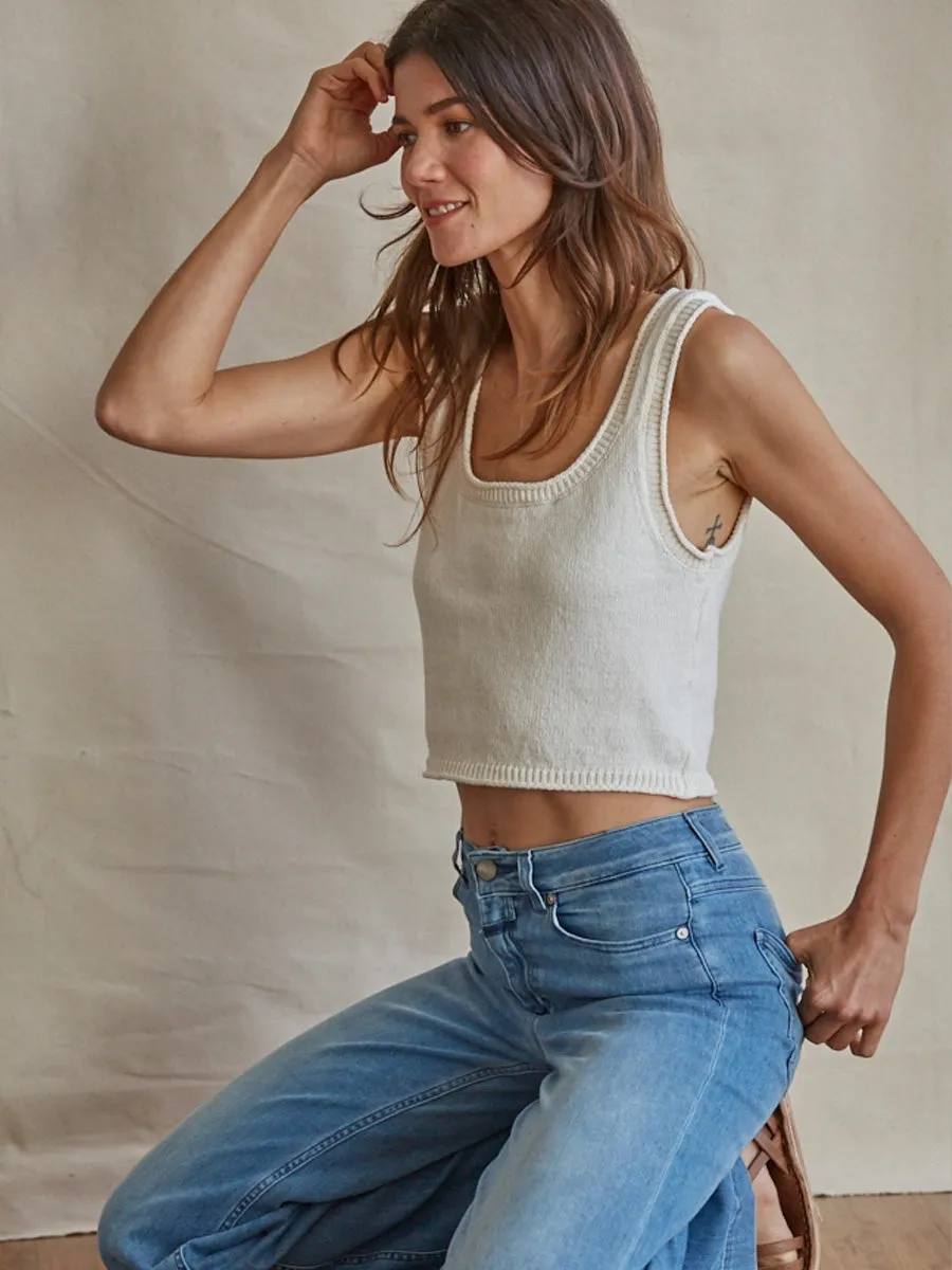 KNIT COTTON SWEATER TANK - IVORY Eco Friendly Material Elastic Edge Binding