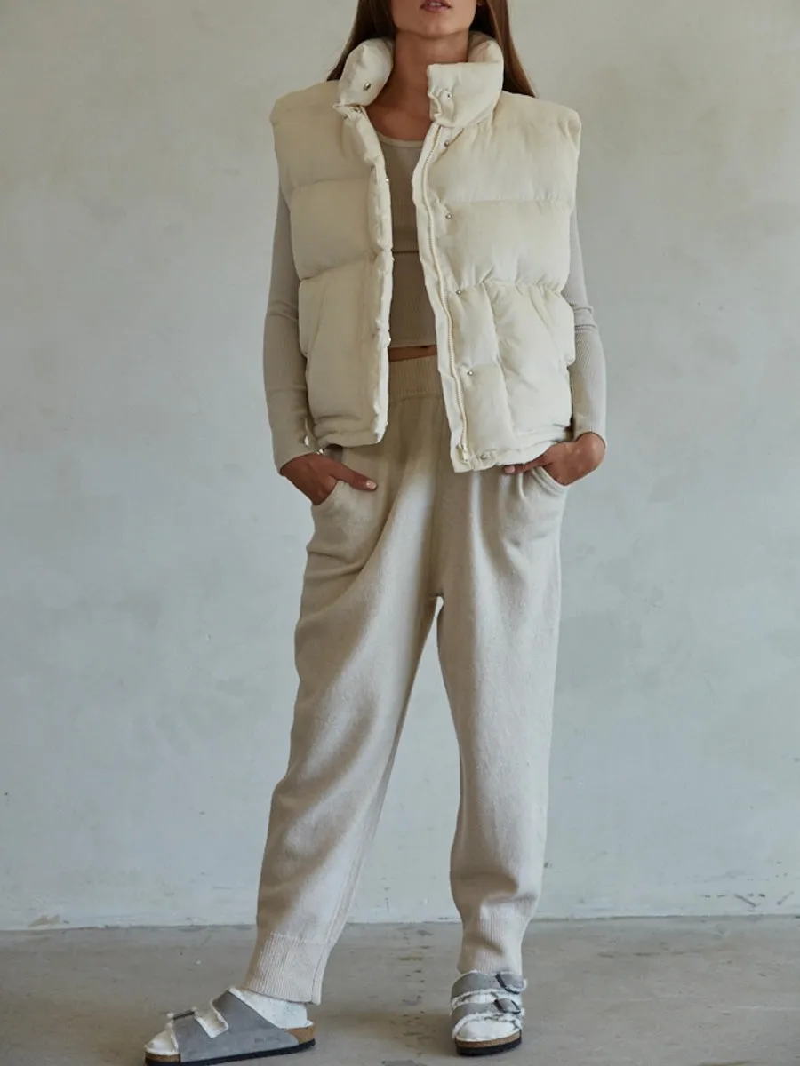 Soft Brushed Lining Casual Chic KNIT JOGGERS - LIGHT BEIGE