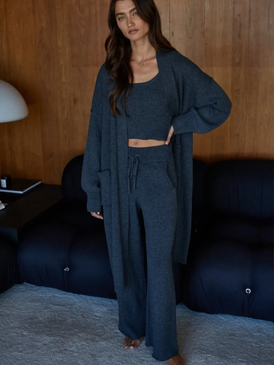 KNIT RIBBED SWEATER BRALETTE TOP - CHARCOAL VentilatedBackPanel