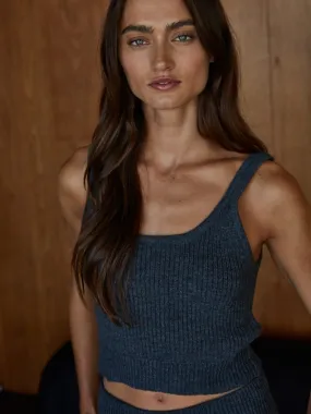 Contemporary Cut FrictionResistant Trim KNIT RIBBED SWEATER BRALETTE TOP - CHARCOAL