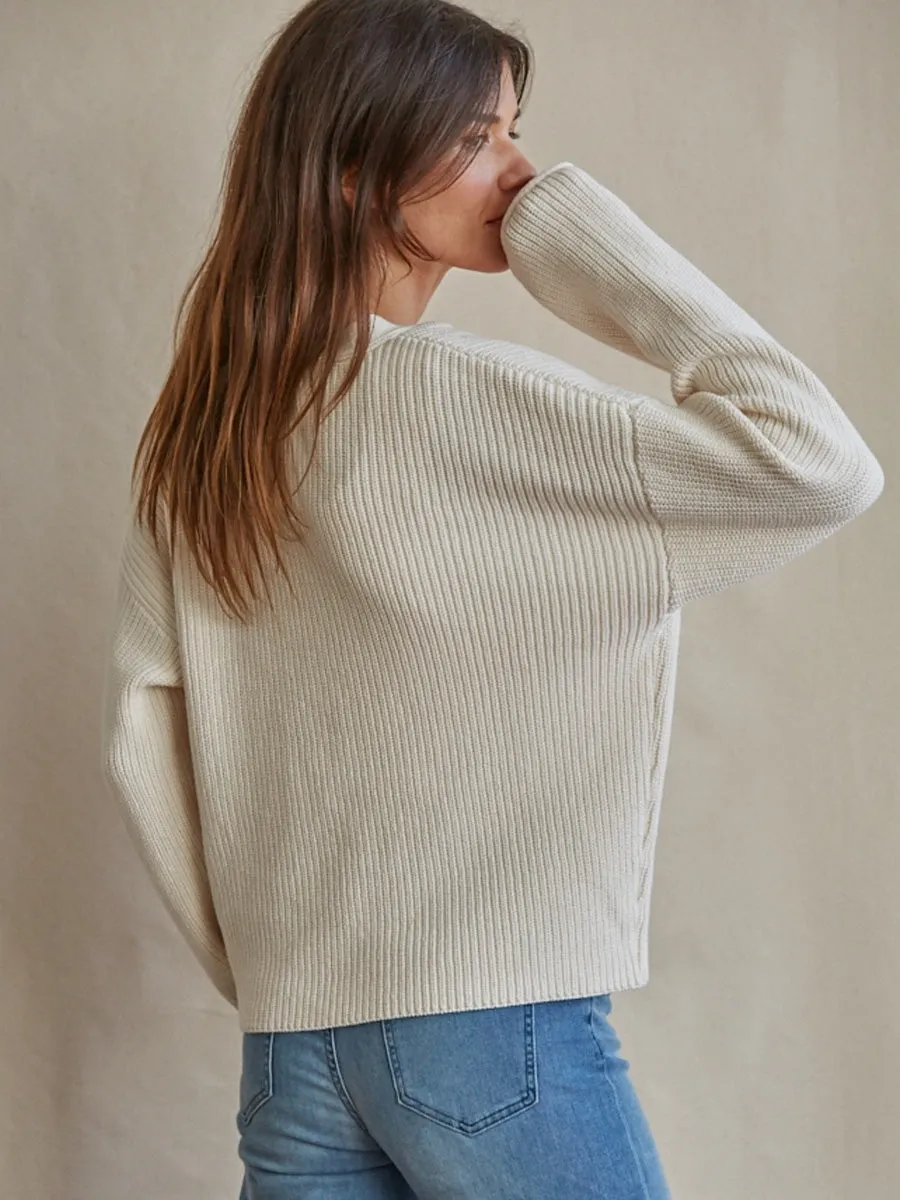 KNIT V-NECK CARDIGAN - IVORY Ergonomic Cut hypoallergenic material