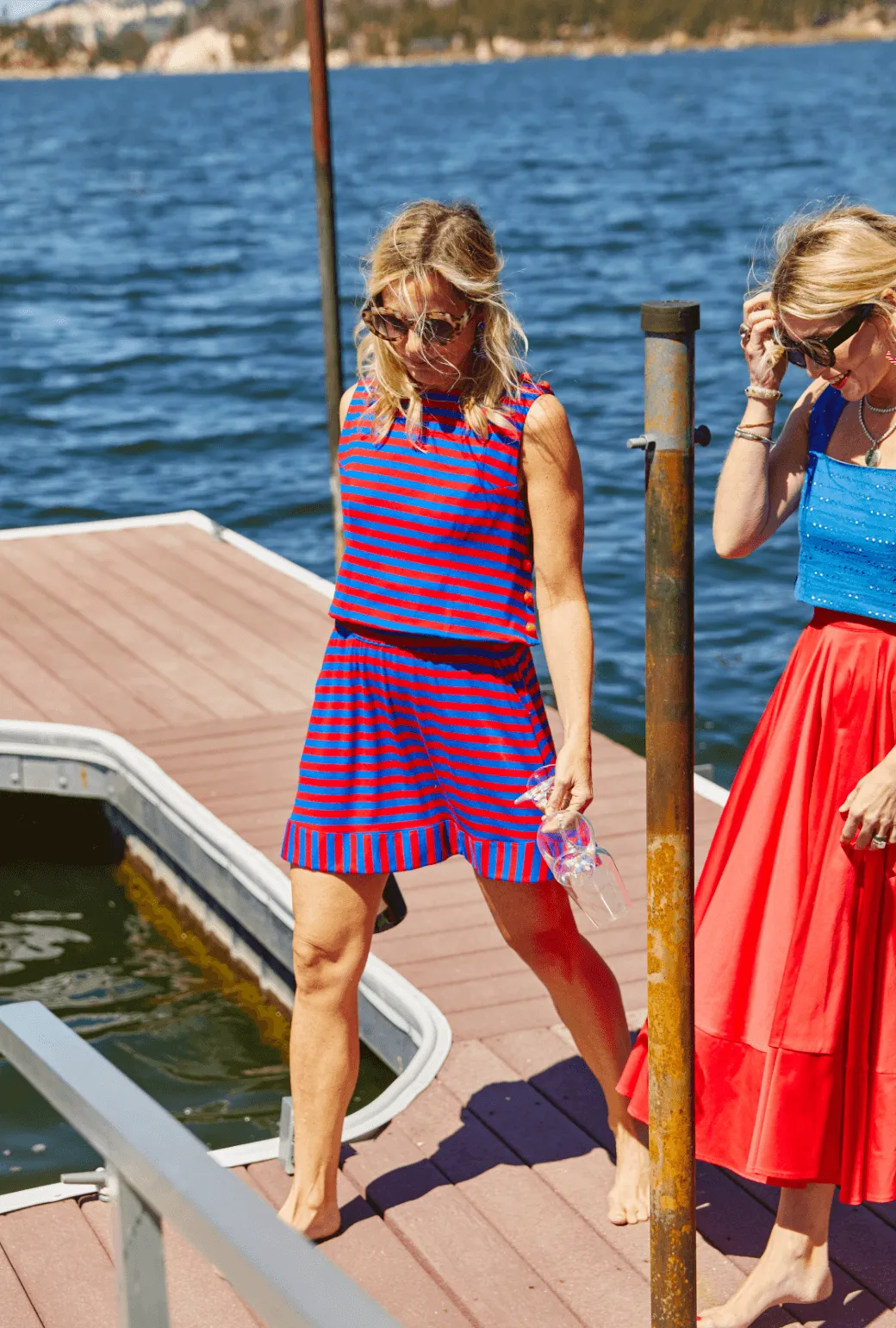 Double Layered Hem Everyday MINI Skirt  - Red & Blue Stripe