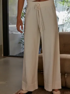KNIT WIDE LEG PANT - IVORY Recycled Polyester Blend