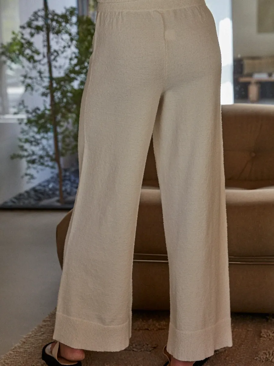 KNIT WIDE LEG PANT - IVORY Comfy Wardrobe Practical Comfort