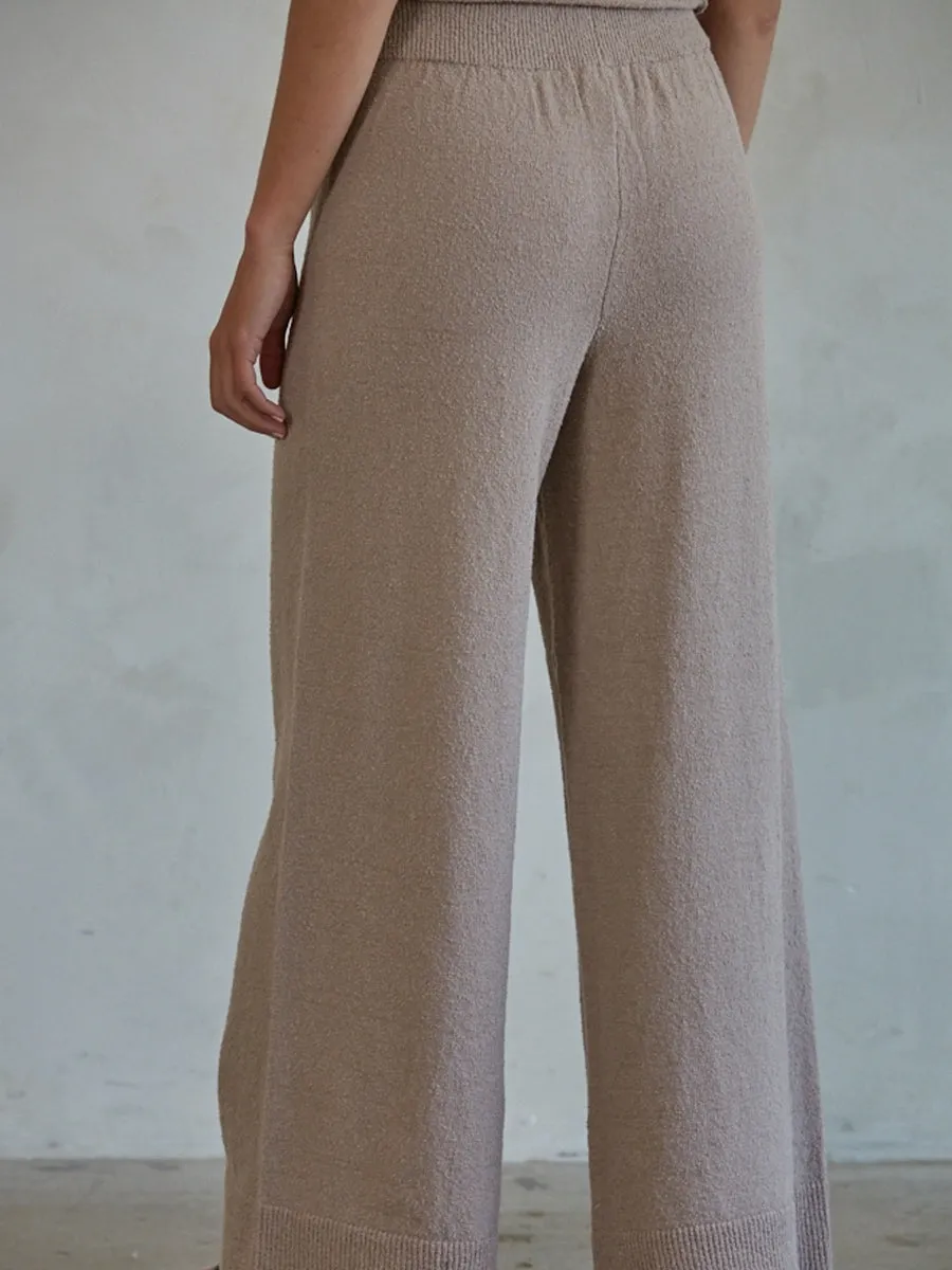 KNIT WIDE LEG PANT - MOCHA Breathable mesh lining Slim Stretch