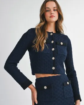 KNITTED CROPPED CARDIGAN - NAVY ThermalRegulating Fabric