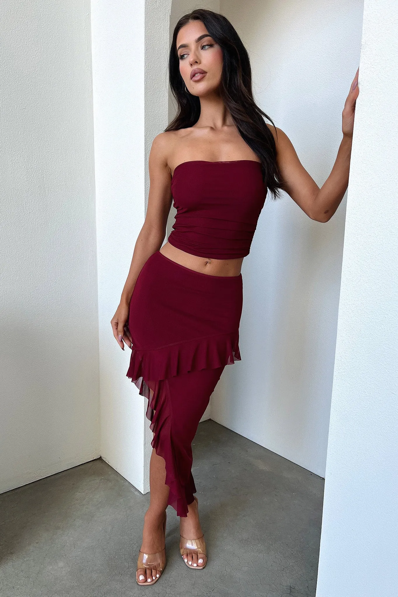 Tiered Design Cardona Skirt - Deep Red